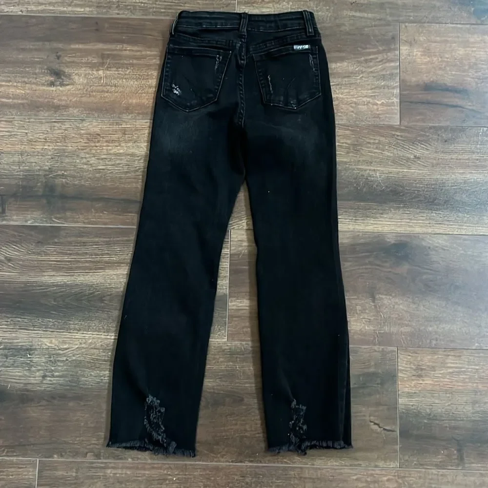 Joe’s Jeans Little Girls Size 8 Straight Leg Distressed Raw Hem Black Jeans